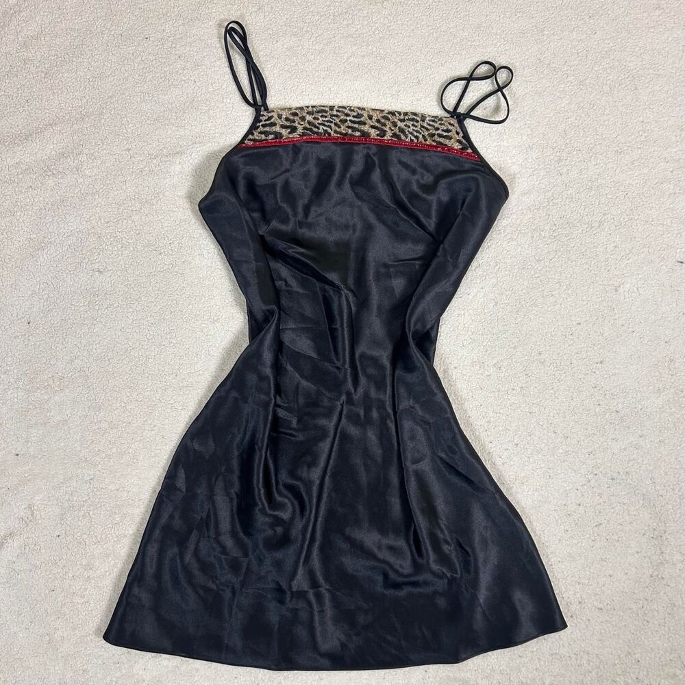 Delicates Black Slip with Leopard and Red Trim